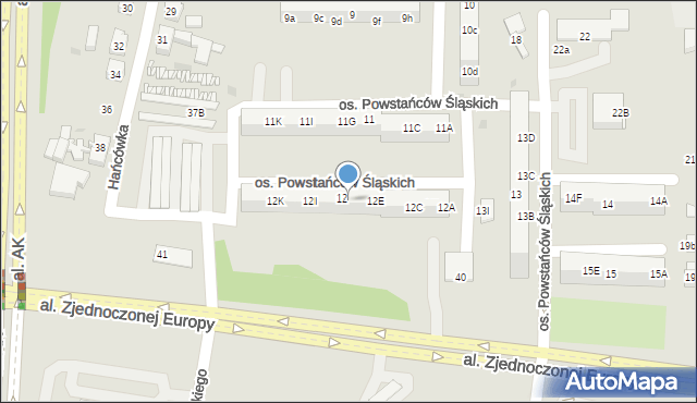 Żory, Osiedle Powstańców Śląskich, 12G, mapa Żor
