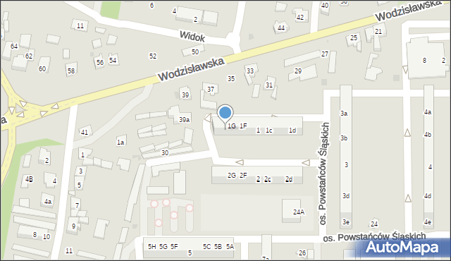 Żory, Osiedle Powstańców Śląskich, 1a, mapa Żor