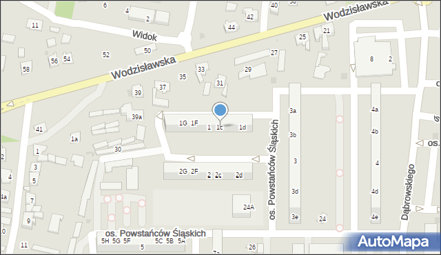 Żory, Osiedle Powstańców Śląskich, 1c, mapa Żor