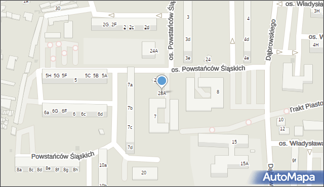 Żory, Osiedle Powstańców Śląskich, 28A, mapa Żor