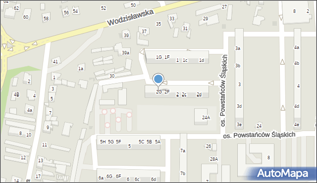 Żory, Osiedle Powstańców Śląskich, 2G, mapa Żor