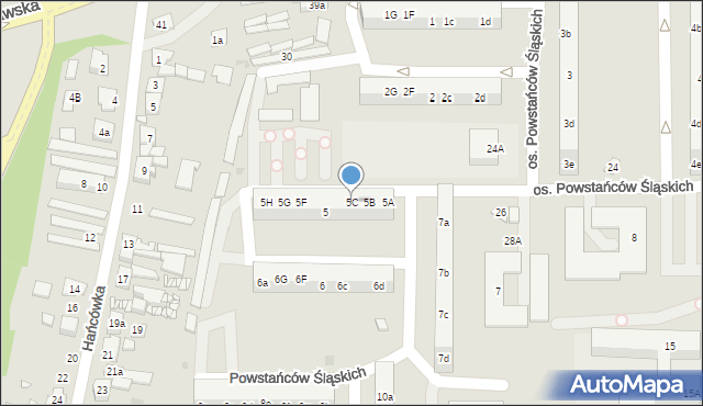 Żory, Osiedle Powstańców Śląskich, 5C, mapa Żor