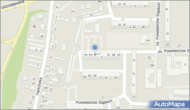 Żory, Osiedle Powstańców Śląskich, 5F, mapa Żor