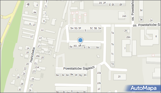 Żory, Osiedle Powstańców Śląskich, 6b, mapa Żor