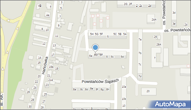 Żory, Osiedle Powstańców Śląskich, 6G, mapa Żor