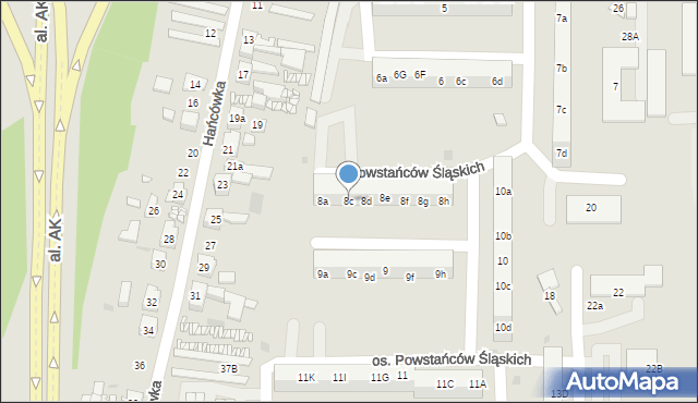 Żory, Osiedle Powstańców Śląskich, 8c, mapa Żor