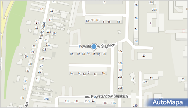 Żory, Osiedle Powstańców Śląskich, 8f, mapa Żor
