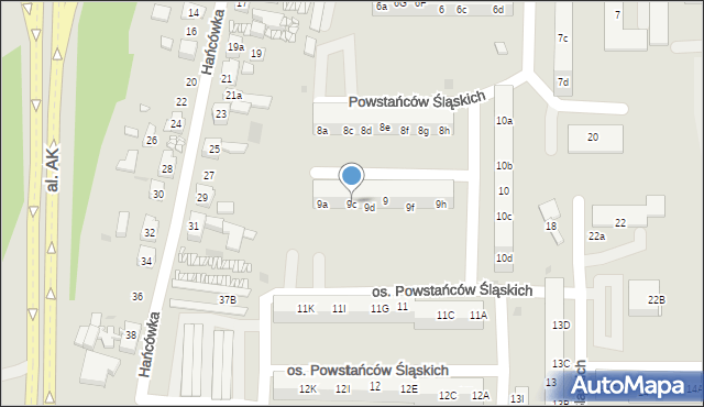 Żory, Osiedle Powstańców Śląskich, 9c, mapa Żor