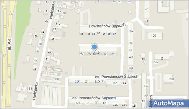 Żory, Osiedle Powstańców Śląskich, 9d, mapa Żor