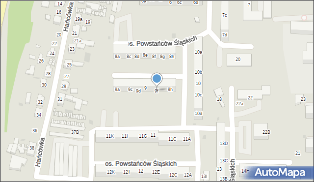 Żory, Osiedle Powstańców Śląskich, 9f, mapa Żor