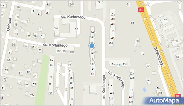 Żory, Osiedle Korfantego, 14, mapa Żor