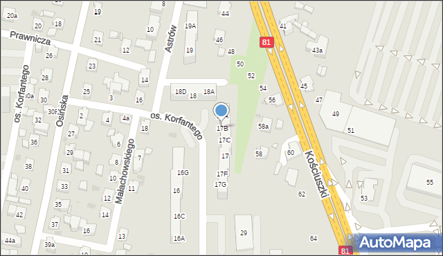 Żory, Osiedle Korfantego, 17B, mapa Żor