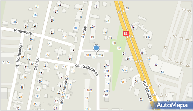 Żory, Osiedle Korfantego, 18B, mapa Żor