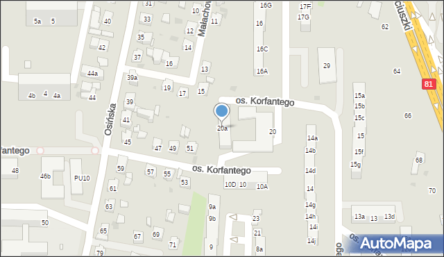 Żory, Osiedle Korfantego, 20a, mapa Żor