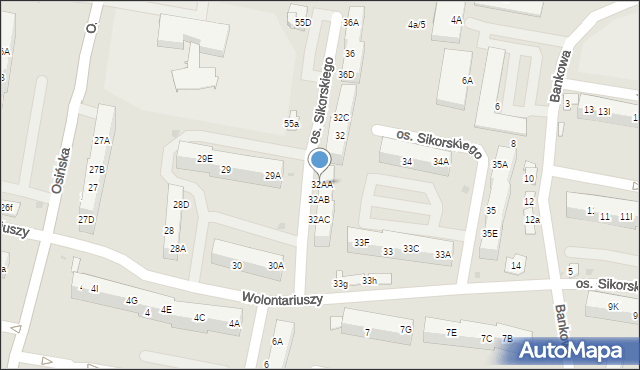 Żory, Osiedle Sikorskiego Władysława, gen., 32AA, mapa Żor