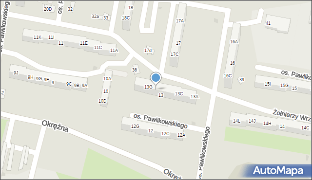 Żory, Osiedle Pawlikowskiego, 13F, mapa Żor