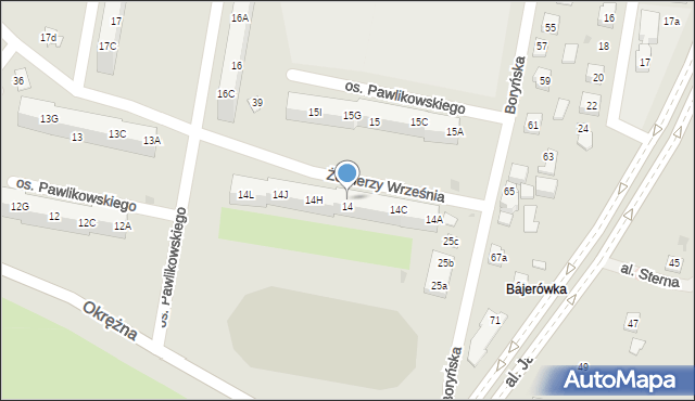 Żory, Osiedle Pawlikowskiego, 14F, mapa Żor