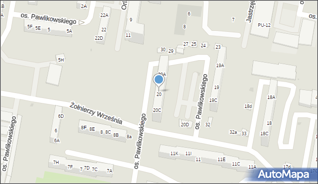 Żory, Osiedle Pawlikowskiego, 20B, mapa Żor