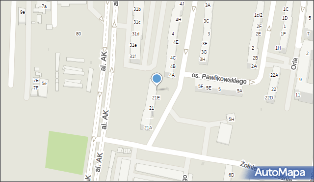 Żory, Osiedle Pawlikowskiego, 21F, mapa Żor