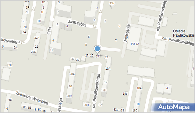 Żory, Osiedle Pawlikowskiego, 24, mapa Żor