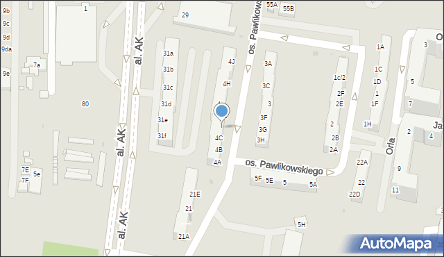 Żory, Osiedle Pawlikowskiego, 4D, mapa Żor