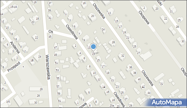 Żuromin, Osiedlowa, 13, mapa Żuromin