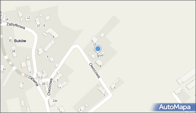 Buków, Owocowa, 8, mapa Buków
