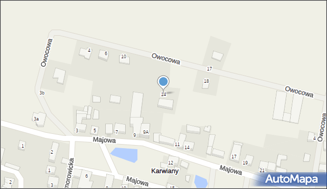 Karwiany, Owocowa, 14, mapa Karwiany