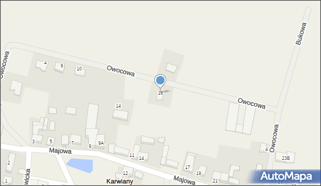 Karwiany, Owocowa, 18, mapa Karwiany