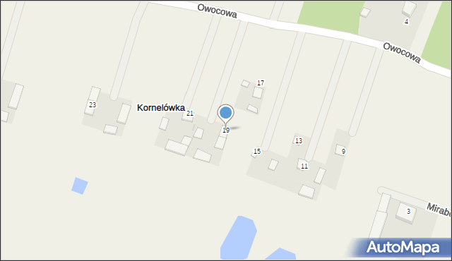 Kornelówka, Owocowa, 19, mapa Kornelówka