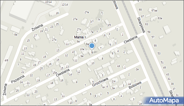 Łódź, Owsiana, 9, mapa Łodzi