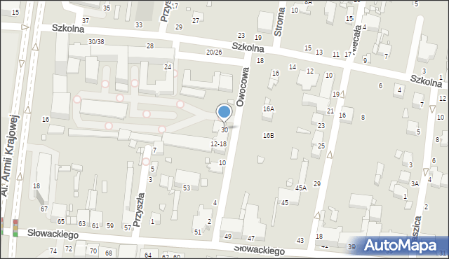 Piotrków Trybunalski, Owocowa, 30, mapa Piotrków Trybunalski