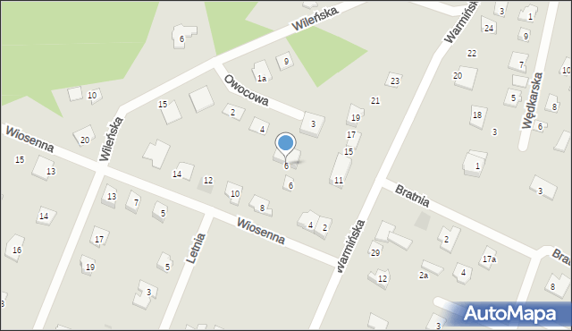 Pisz, Owocowa, 6, mapa Pisz