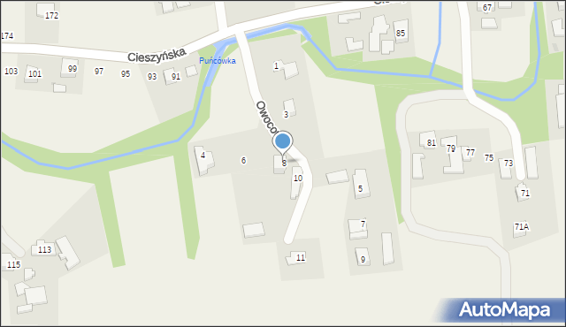 Puńców, Owocowa, 8, mapa Puńców