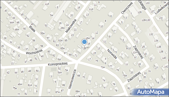 Radom, Owocowa, 18, mapa Radomia