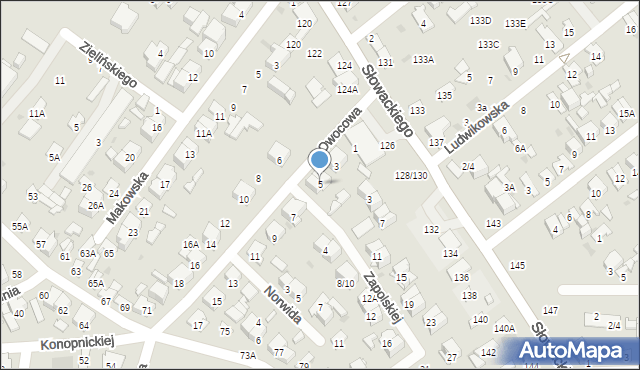 Radom, Owocowa, 5, mapa Radomia