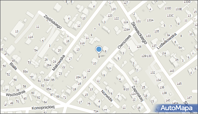 Radom, Owocowa, 8, mapa Radomia