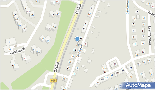 Ruda Śląska, Owocowa, 12, mapa Rudy Śląskiej