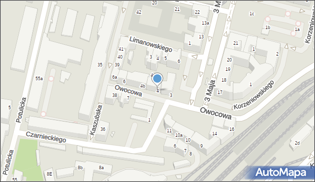 Szczecin, Owocowa, 4, mapa Szczecina