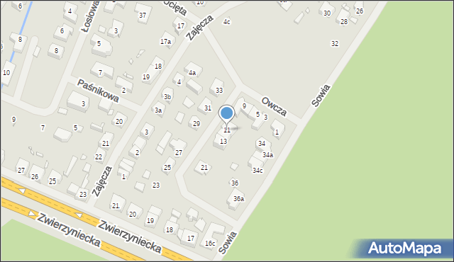 Szczecin, Owcza, 11, mapa Szczecina