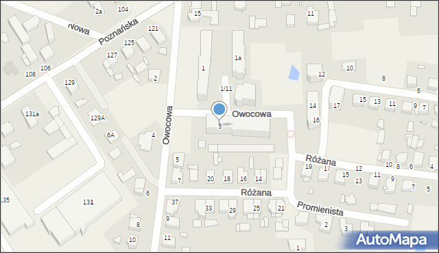 Tarnowo Podgórne, Owocowa, 3, mapa Tarnowo Podgórne