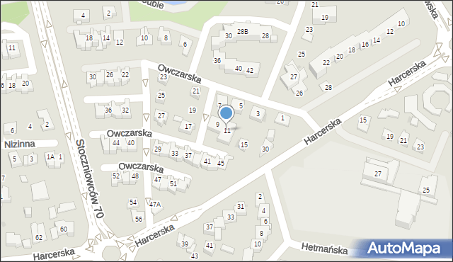 Tychy, Owczarska, 11, mapa Tychów