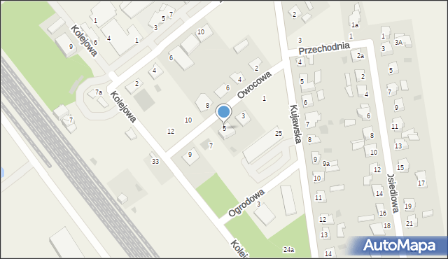 Waganiec, Owocowa, 5, mapa Waganiec