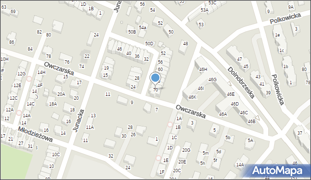 Wrocław, Owczarska, 70, mapa Wrocławia