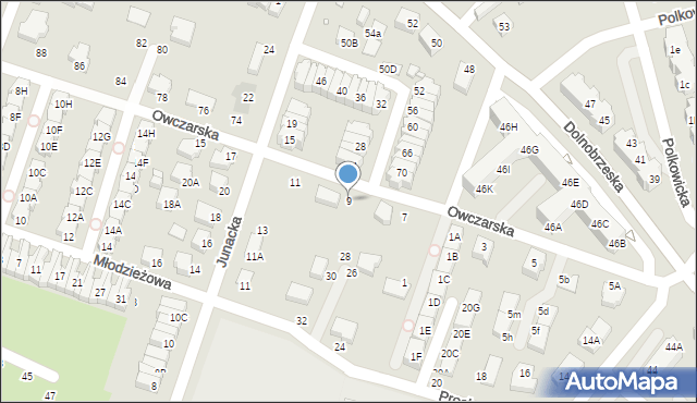 Wrocław, Owczarska, 9, mapa Wrocławia