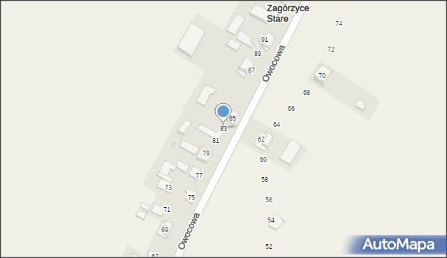 Zagórzyce Stare, Owocowa, 83, mapa Zagórzyce Stare