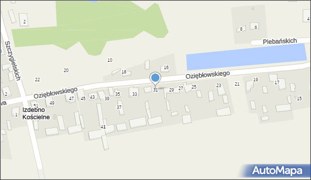 Izdebno Kościelne, Oziębłowskiego M., ks., 31, mapa Izdebno Kościelne