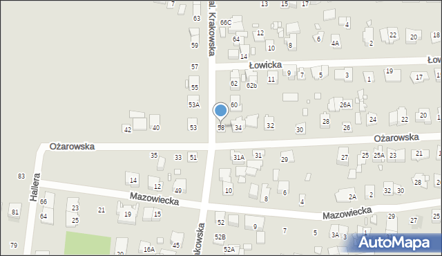Piastów, Ożarowska, 58, mapa Piastów