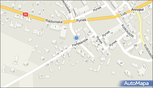 Annopol, Partyzantów, 2, mapa Annopol