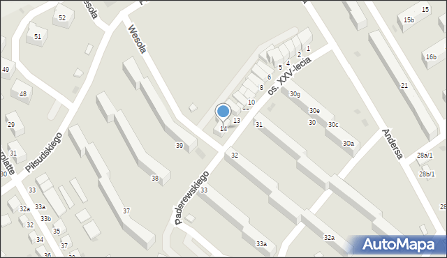 Bielawa, Paderewskiego Ignacego Jana, 14, mapa Bielawa